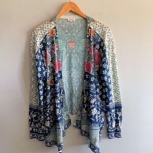 Johnny Was Floral Tapestry Cotton Drape Cardigan Sweater Size M Medium FLAW